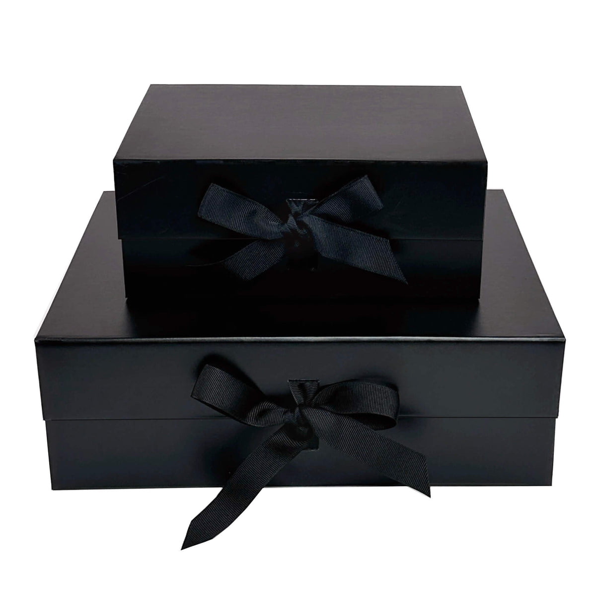 A4 and A5 stacked black magnetic closure gift boxes