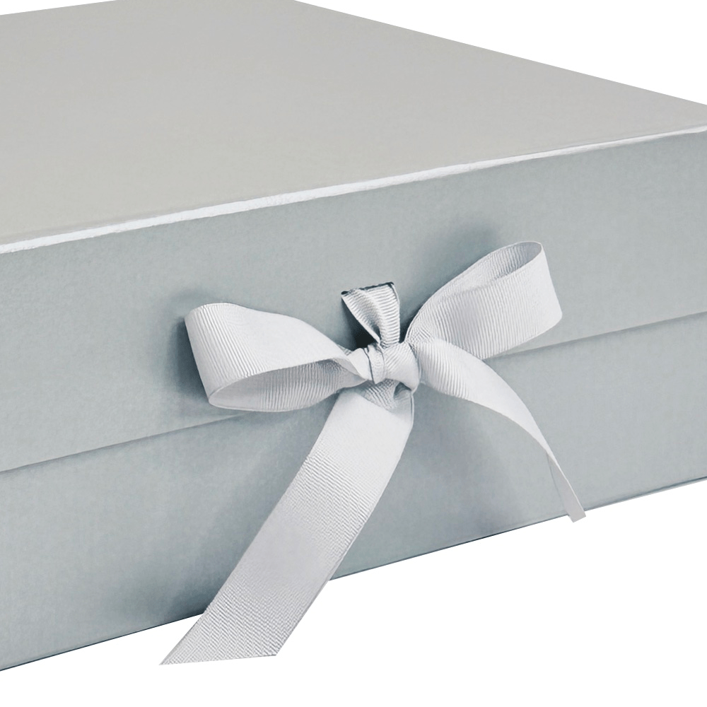 Pearl Silver A5 Deep Magnetic Gift Boxes With Changeable Ribbon