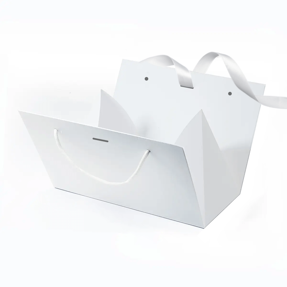 triangle luxury folding gift box with satin ribbon white