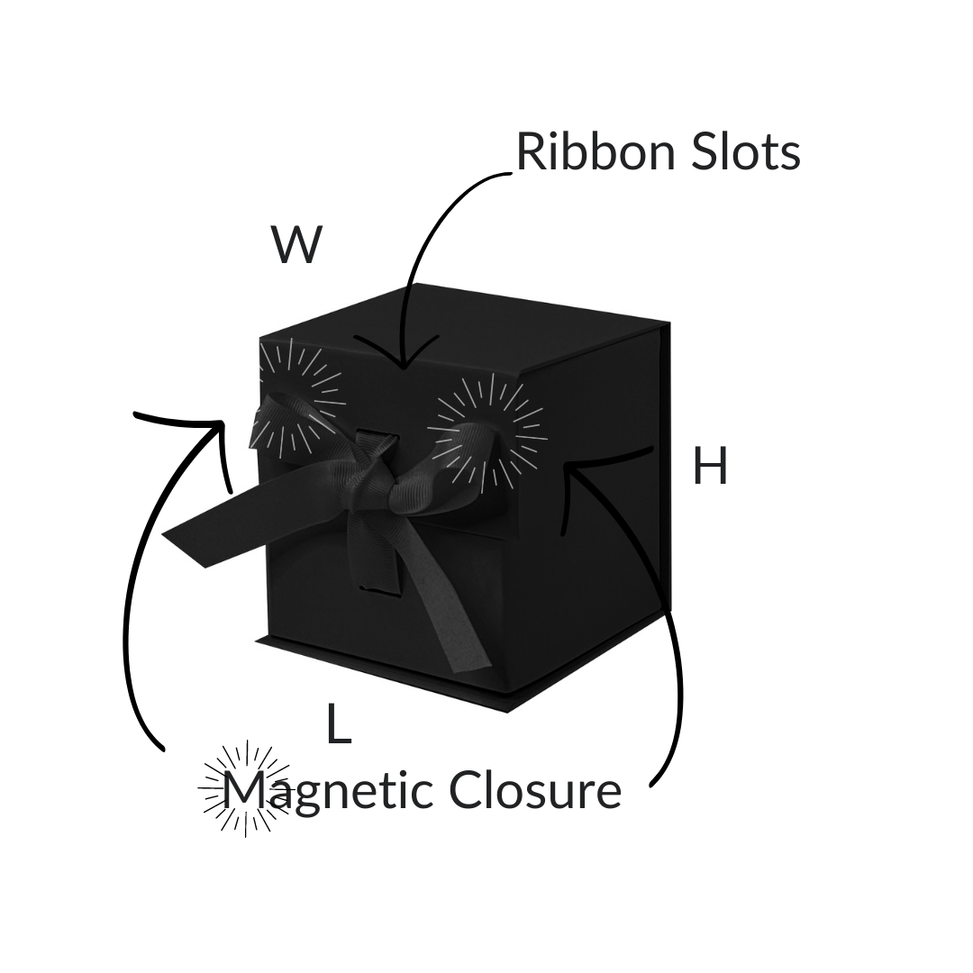 Black Small Cube Magnetic Gift Boxes with Changeable Ribbon