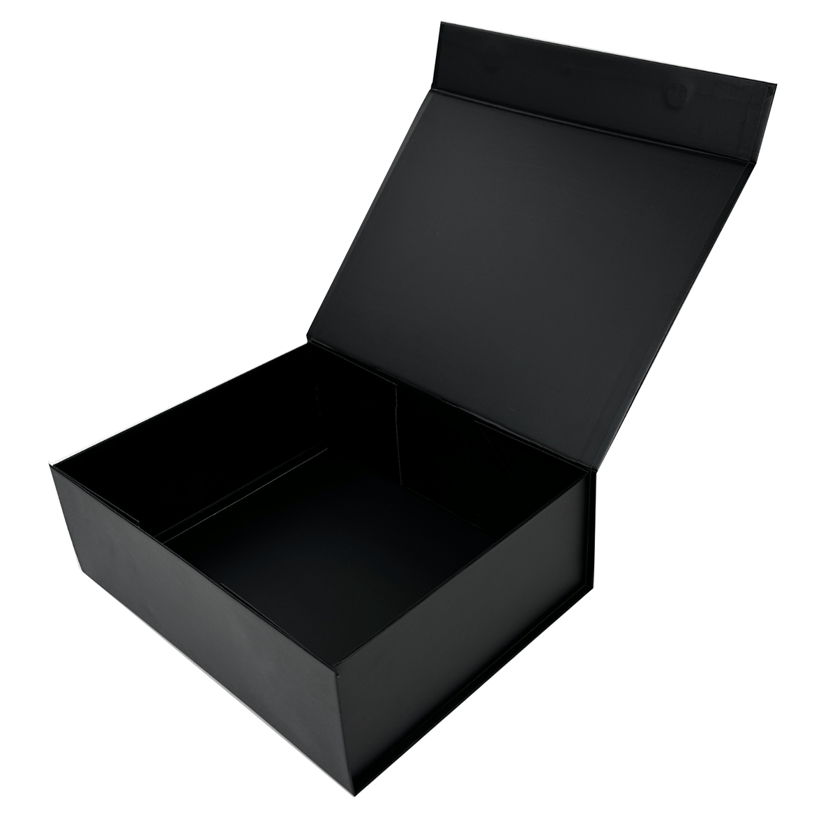 black gift box open to illustrate black color throughout