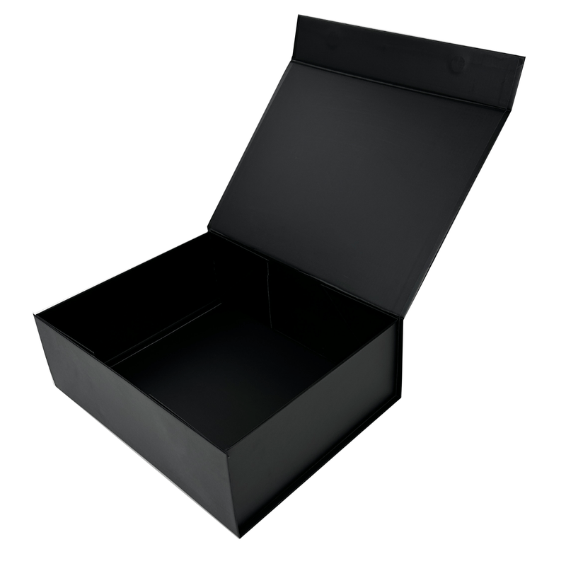 A4 black magnetic gift box open to show black color throughout