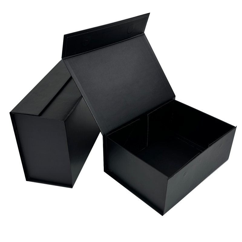 black A5 gift box open to show black matte finish throughout 