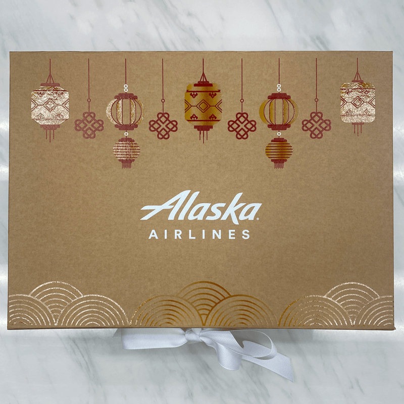 Natural Kraft magnetic closure gift box, custom printed Alaska Airlines 