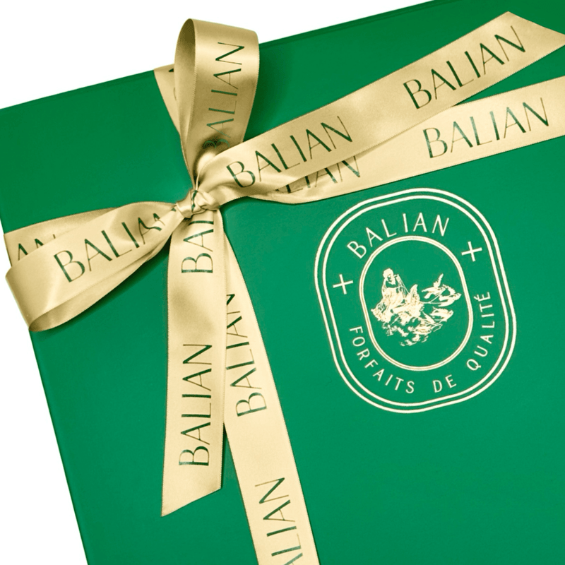 Green gift box with custom print gold satin ribbon with gold foil hot foil logo 