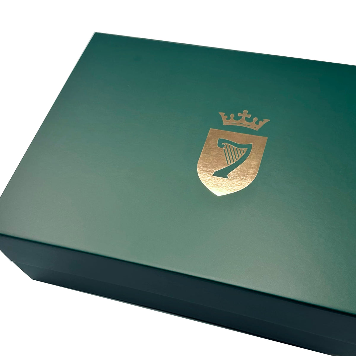Forest green magnetic closure gift box with gold foil print