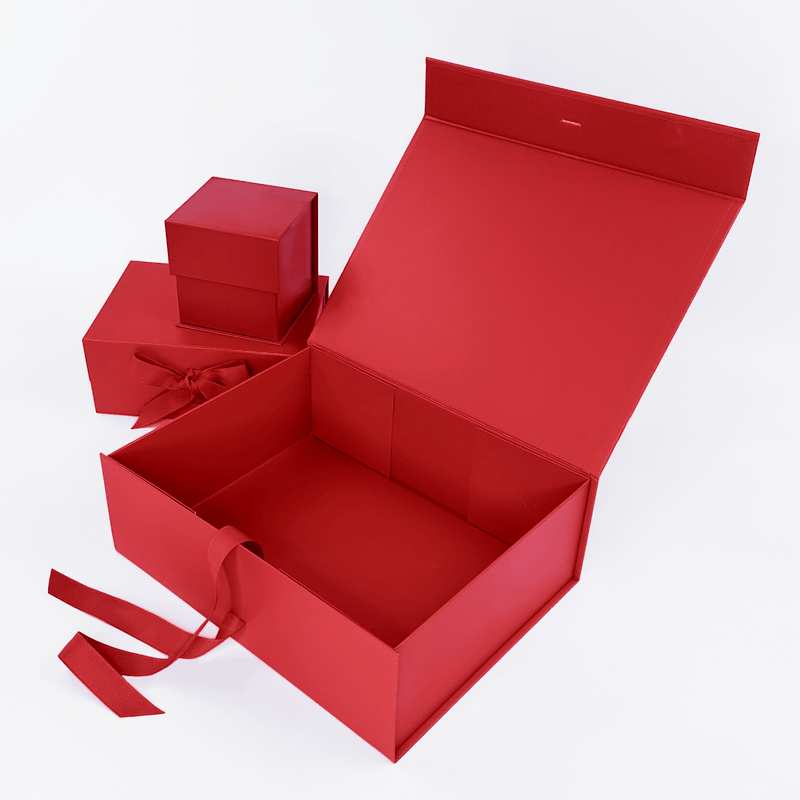 Red Large Square Magnetic Gift Boxes With Changeable Ribbon