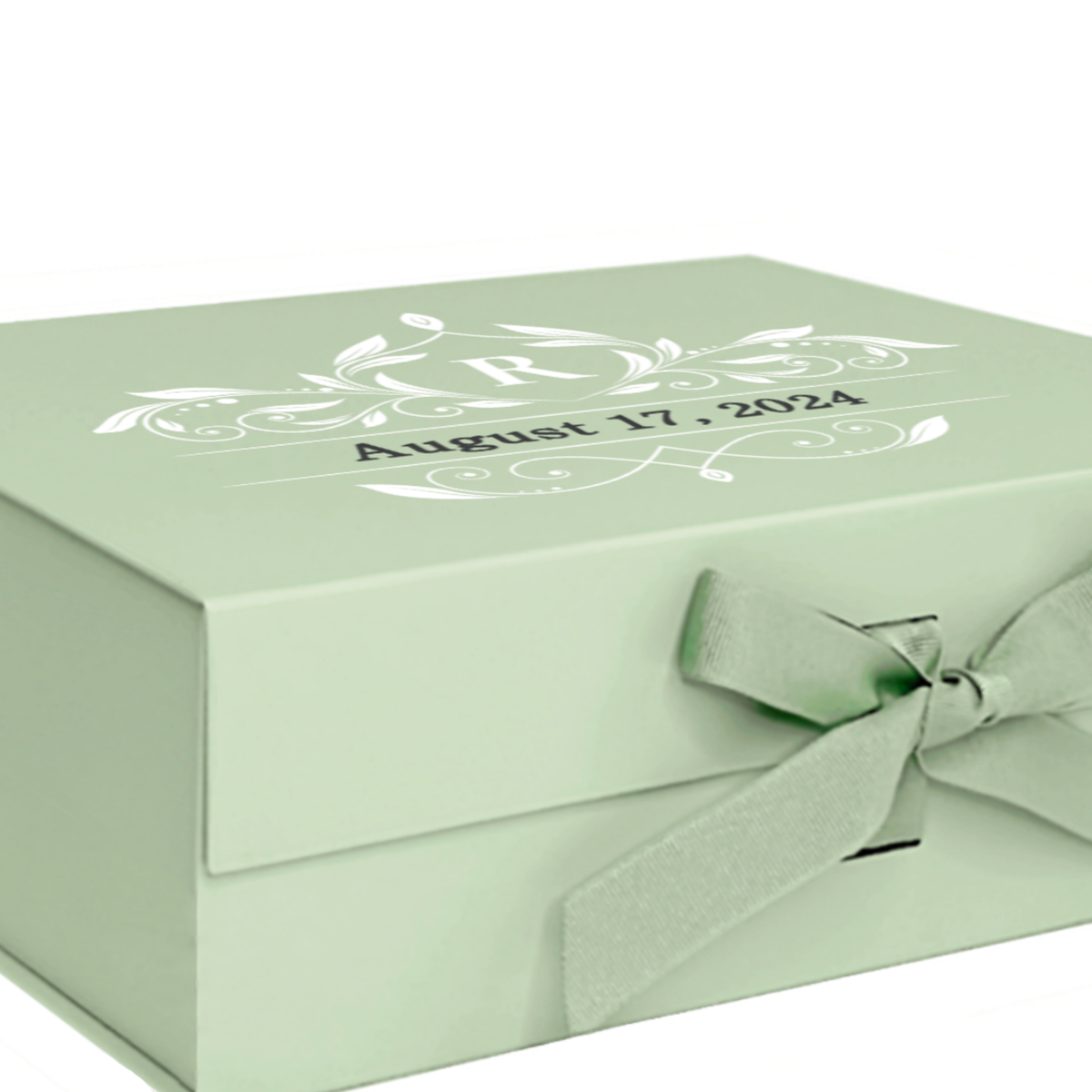 Sample - Sage Green A4 Deep Magnetic Gift Box With Changeable Ribbon