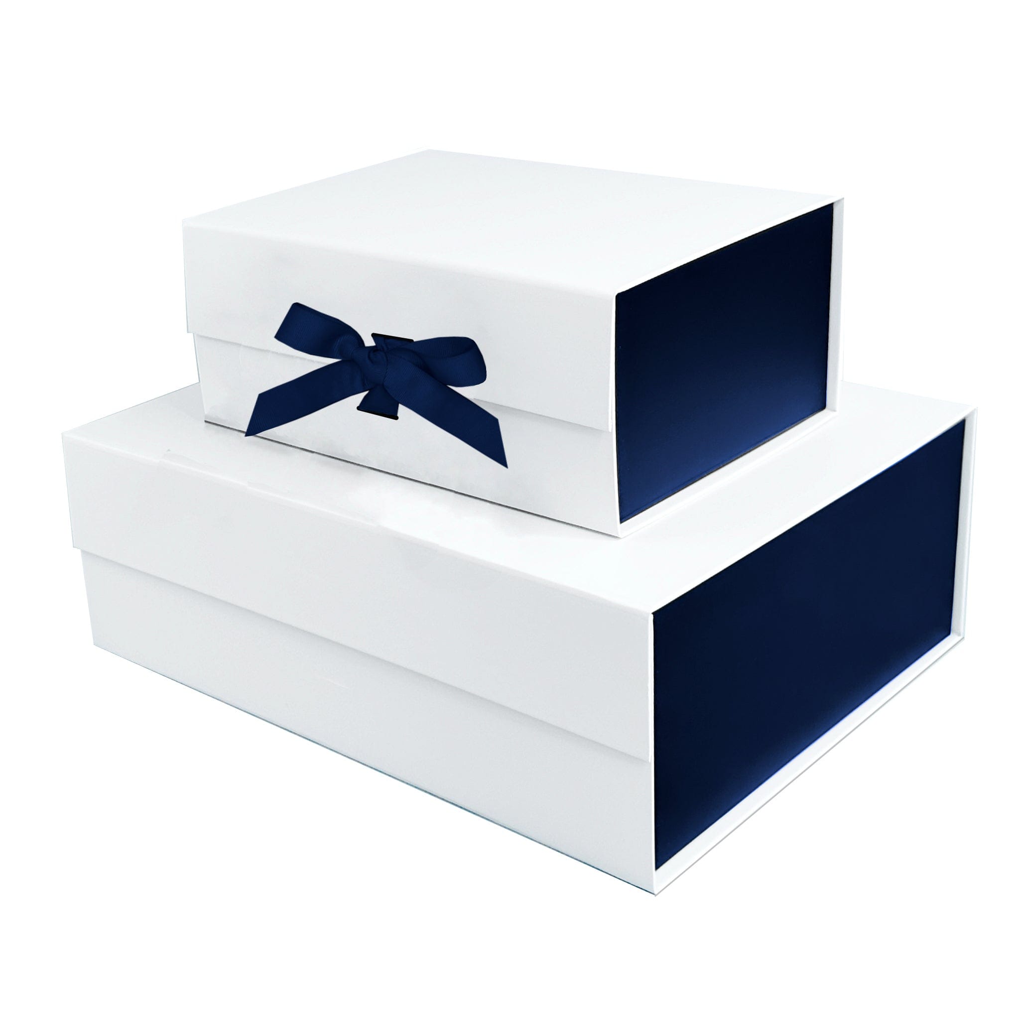 White and Navy Blue magnetic closure gift box detail