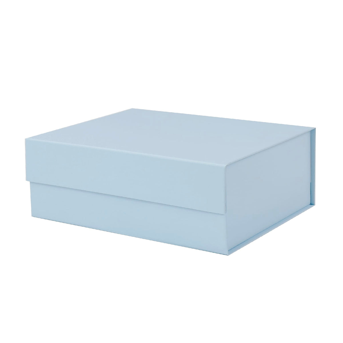 A light blue rectangular gift box with a hinged lid, shown at a three-quarter angle on a solid white background.