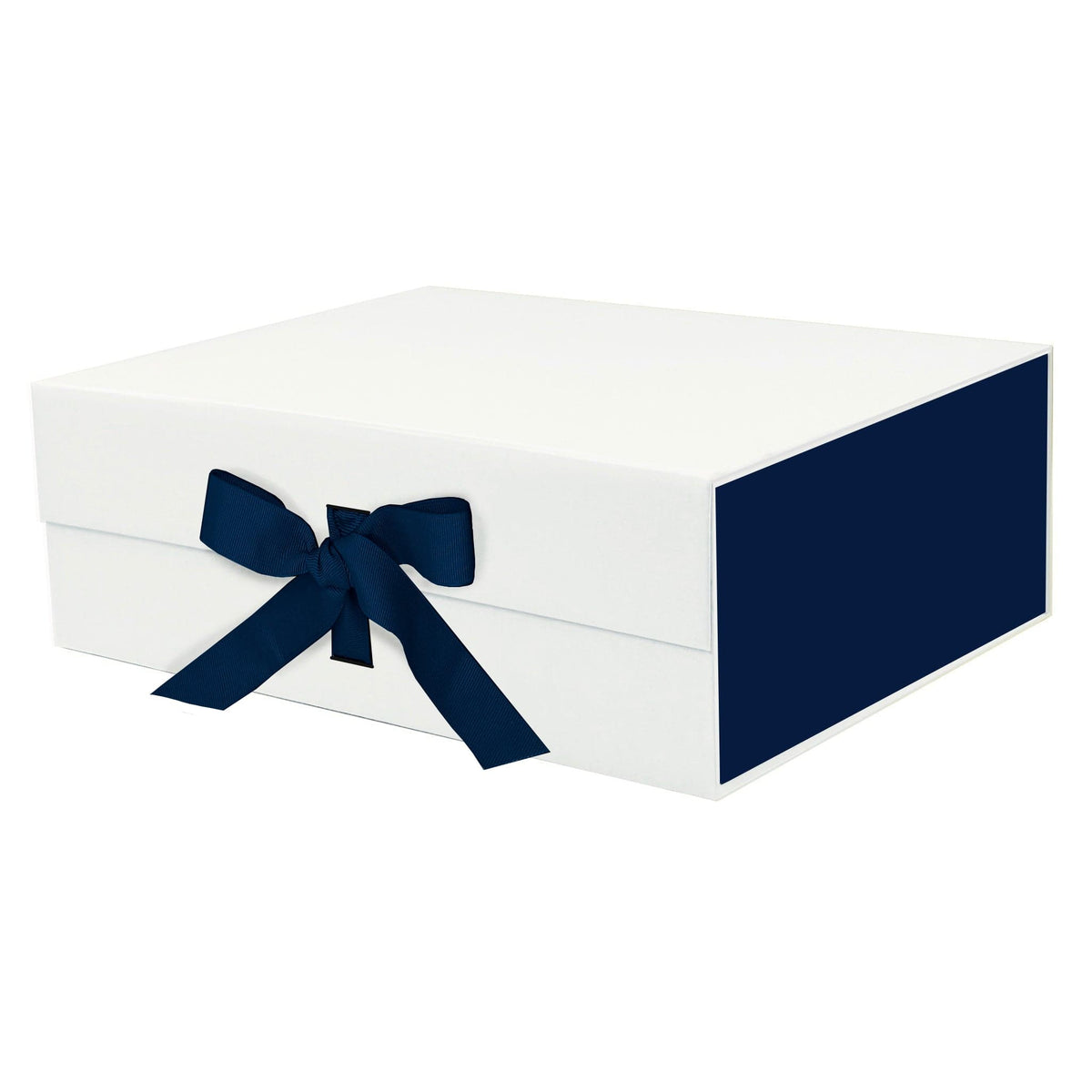 White and Navy A4 Deep Magnetic Gift Boxes With Changeable Ribbon