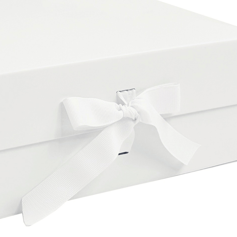 White Medium Square Magnetic Gift Boxes With Changeable Ribbon