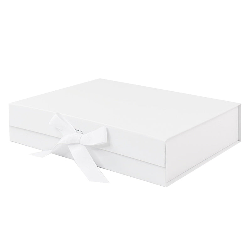 White A4 Shallow Magnetic Gift Boxes With Changeable Ribbon