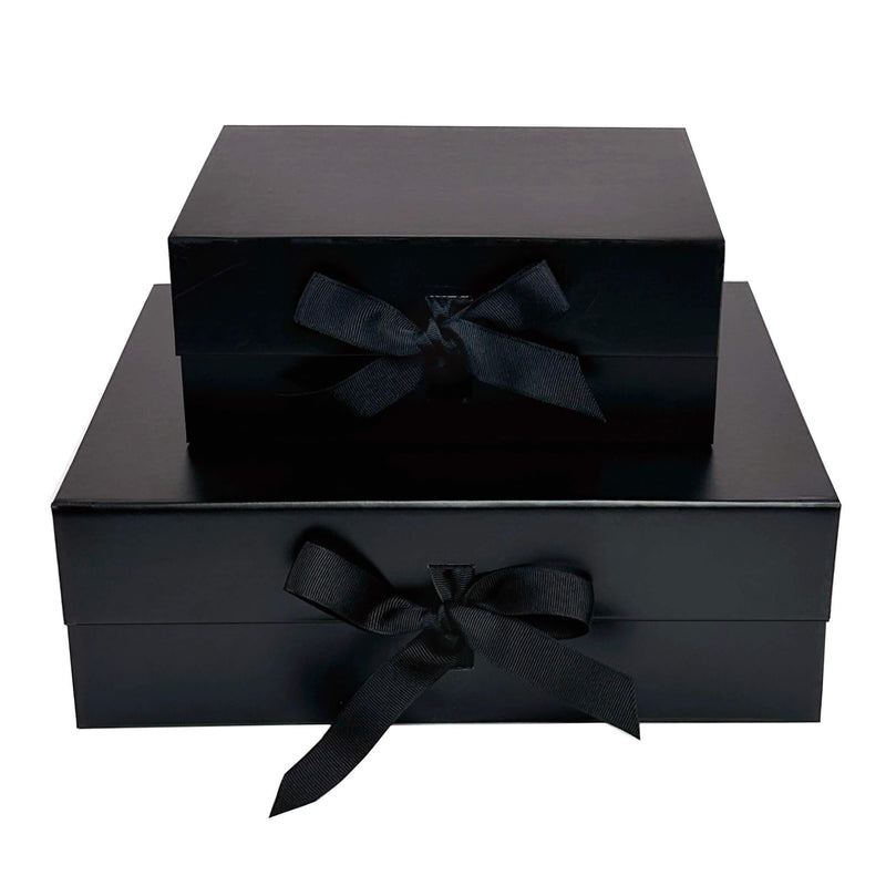 A4 and A5 stacked black magnetic closure gift boxes 