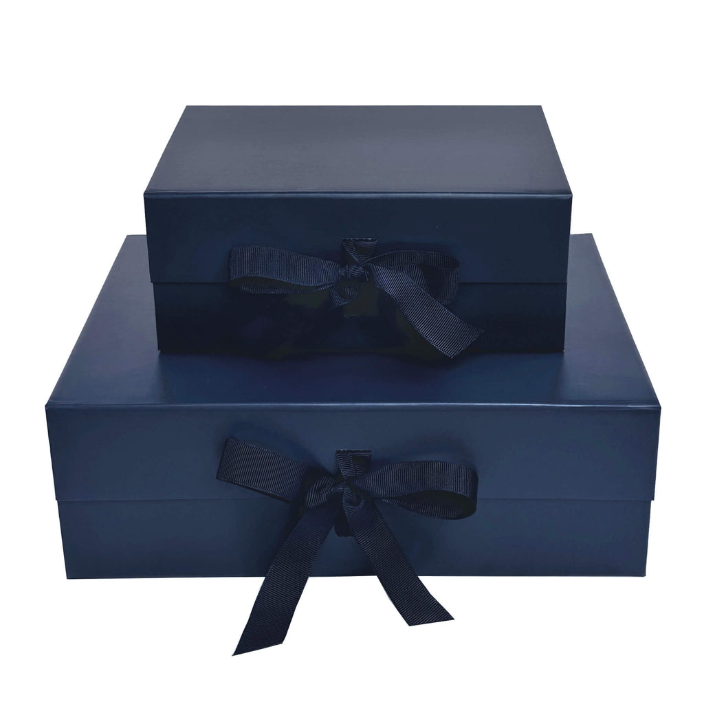 navy blue foldable magnetic gift boxes available with chanagable ribbon