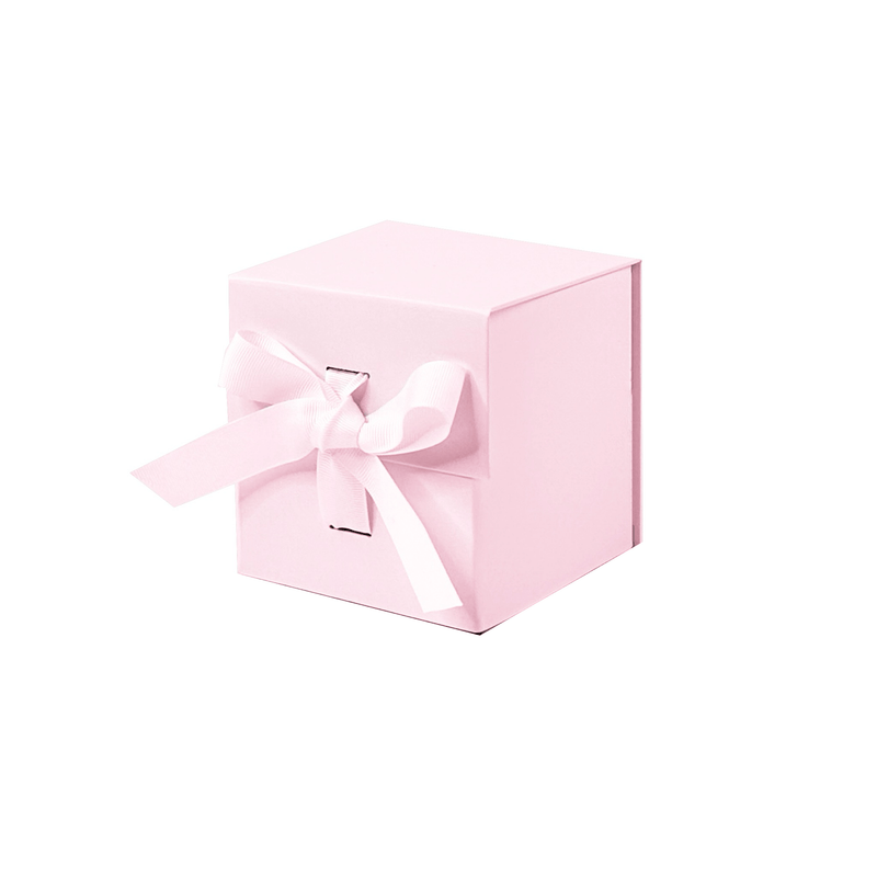 Powder Pink Small Cube Magnetic Gift Boxes With Changeable Ribbon