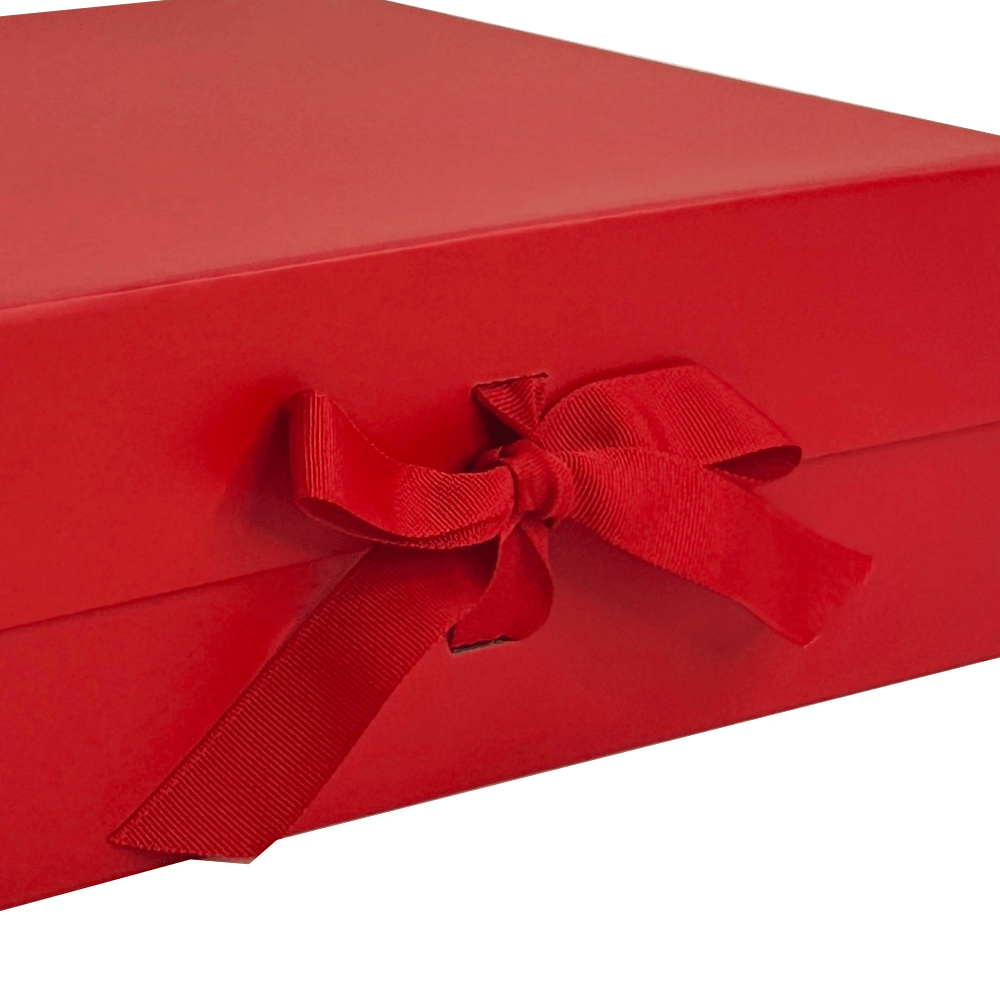 Square Red Ribbon Sample - Red Large Square Gift Box with Changeable Ribbon – Gift Box Market