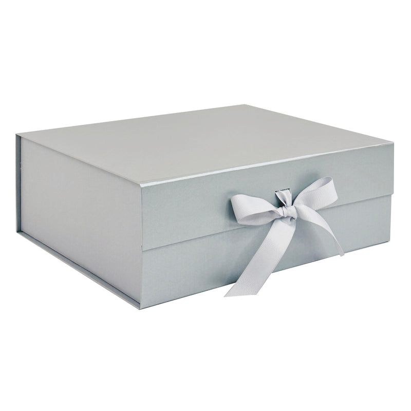 Pearl Silver A4 Deep Magnetic Gift Boxes With Changeable Ribbon