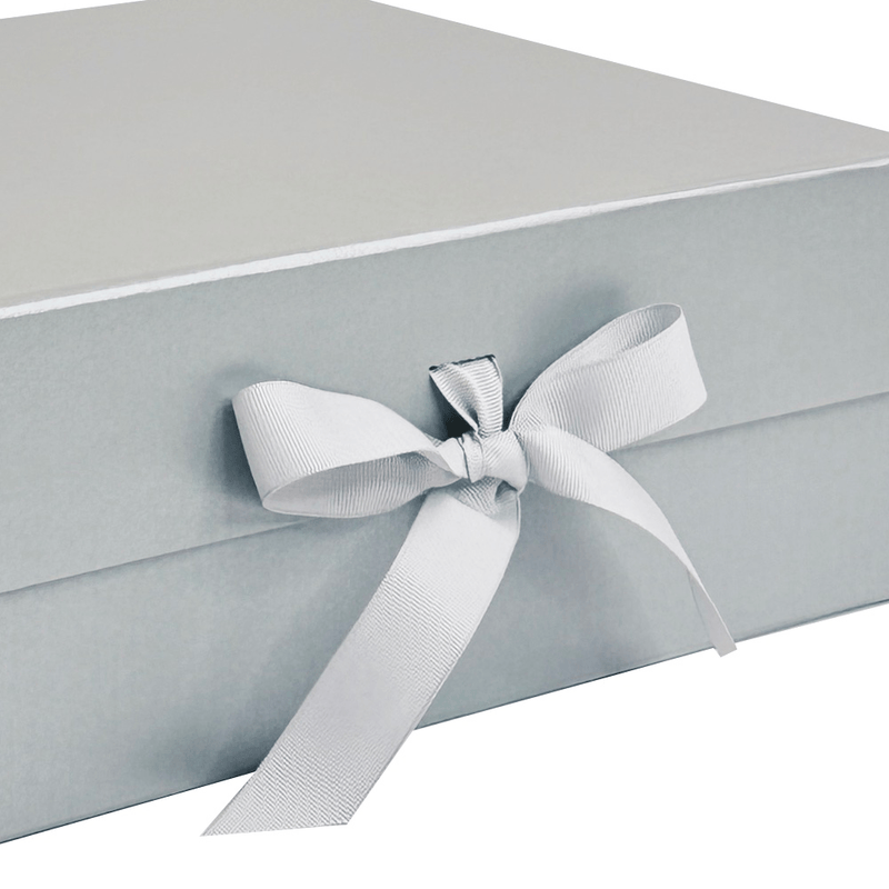 Pearl Silver A5 Deep Magnetic Gift Boxes With Changeable Ribbon