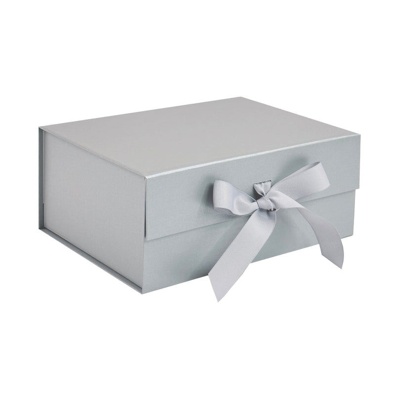 Pearl Silver A5 Deep Magnetic Gift Boxes With Changeable Ribbon