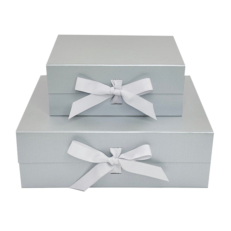 Pearl Silver A5 Deep Magnetic Gift Boxes With Changeable Ribbon