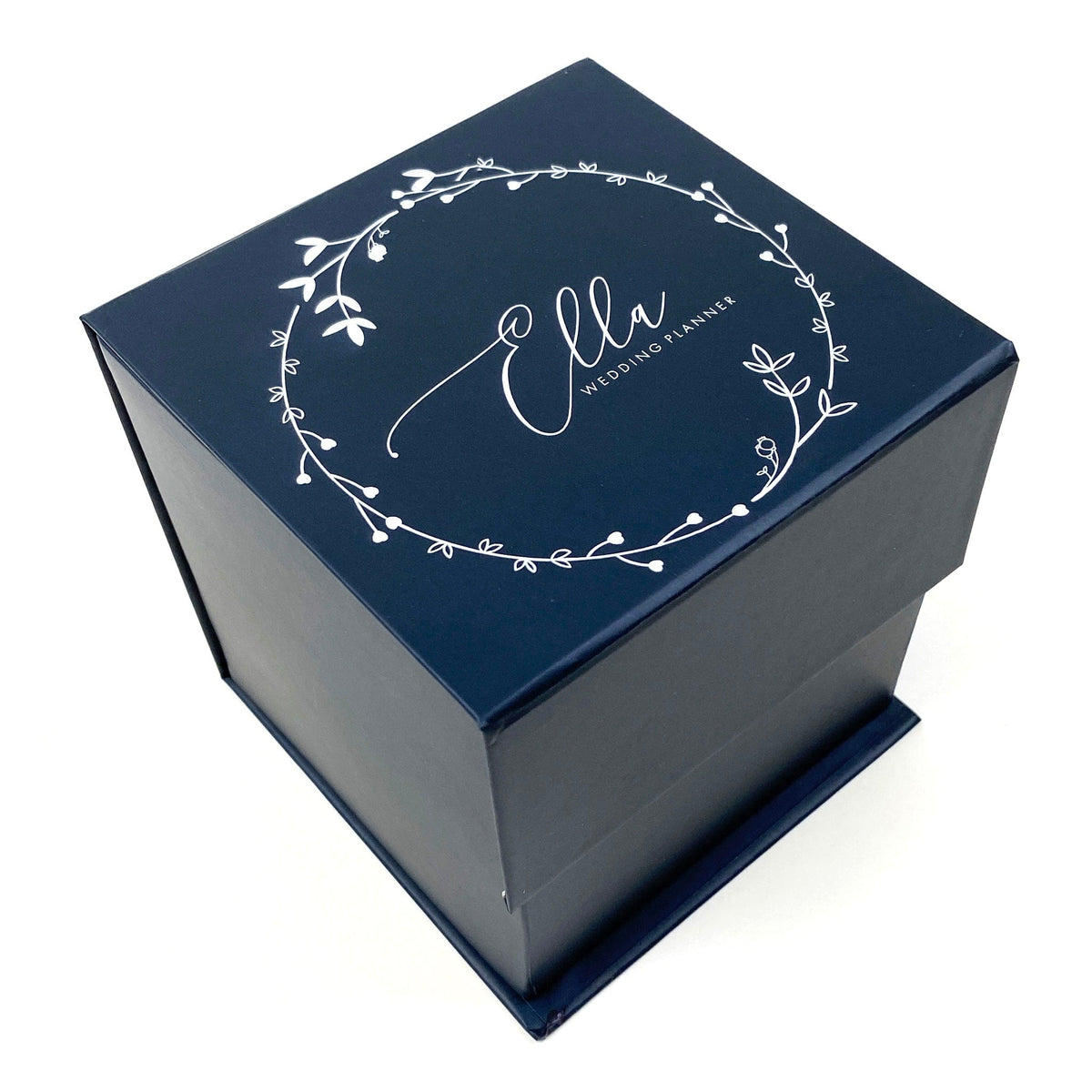 Sample  - Navy Blue Small Cube Magnetic Gift Box With Changeable Ribbon