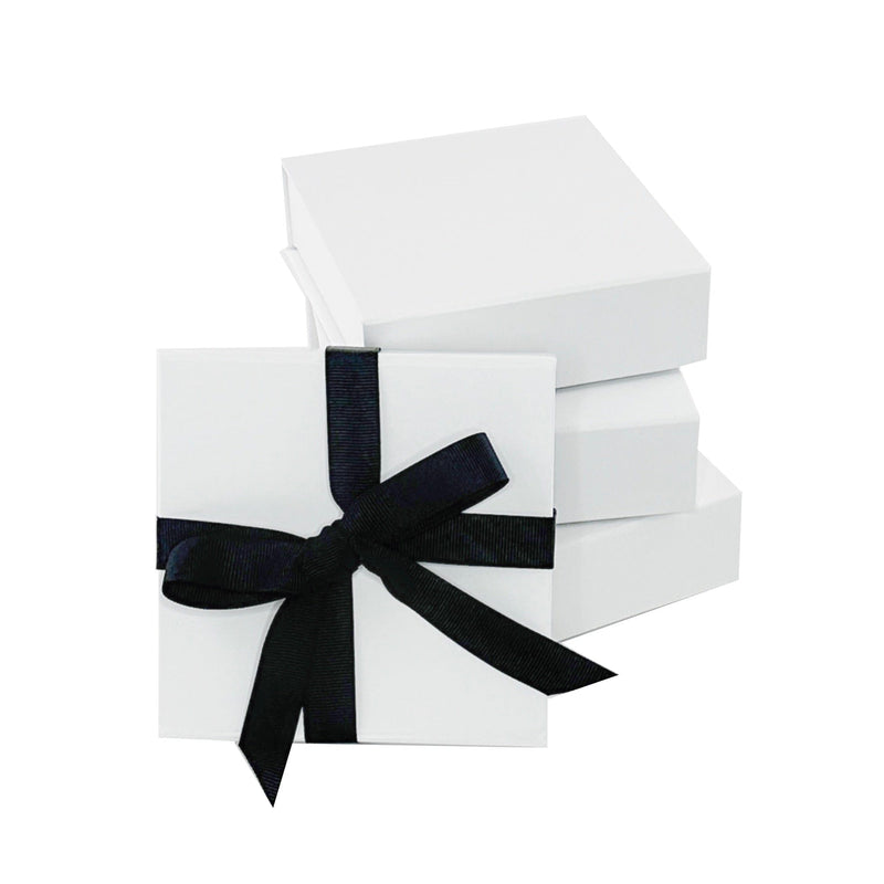 small square magnetic closure gift box with black ribbon