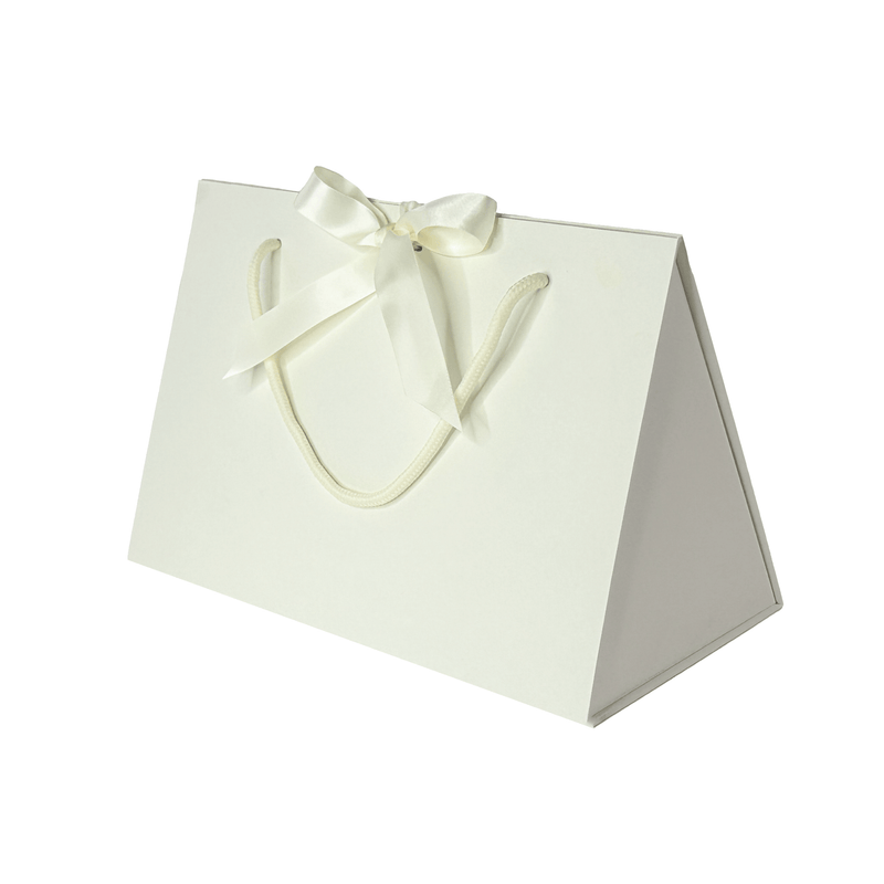 Ivory triangle purse style gift box with changeable ribbon folds flat 