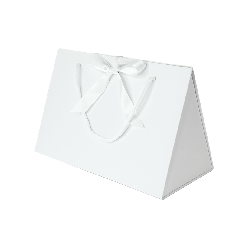 luxury triangle gift box with changeable satin ribbon fold flat 