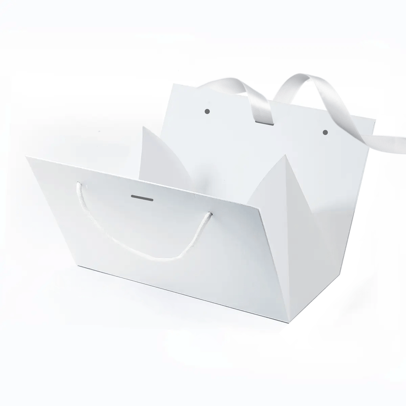 triangle luxury folding gift box with satin ribbon white 