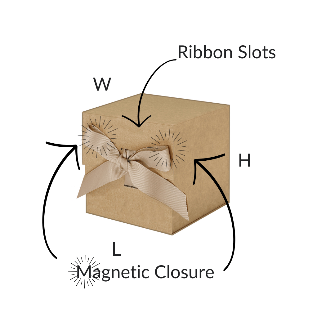 Natural Kraft Small Cube Magnetic Gift Boxes With Changeable Ribbon