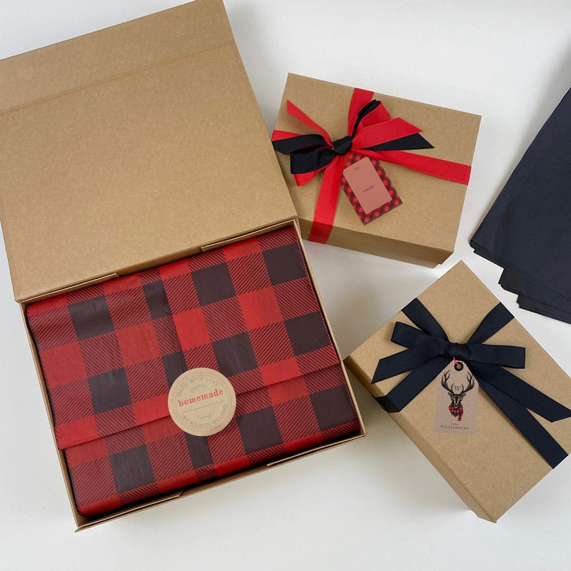Natural Kraft Large Square Magnetic Gift Boxes With Changeable Ribbon