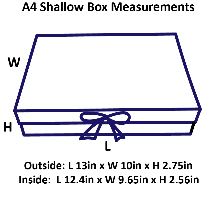 A4 Navy Blue shallow gift box  measurements 13 x 10 x 2.75 inches 