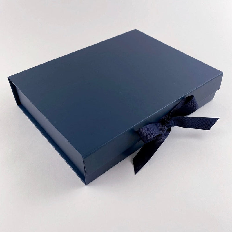 Navy Blue A4 Shallow Magnetic Gift Boxes With Changeable Ribbon