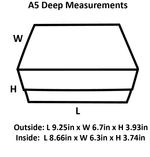 A5 deep measurements in inches 9.25 x 6.7 x 3.93 Height
