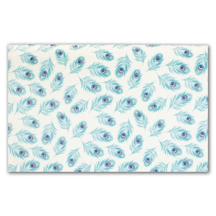 peacock feathers white tissue paper with green and blue feathers