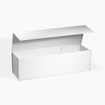 Open wine bottle gift box in white . White laminate throughout the inside