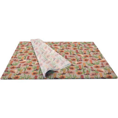 Cowboy Tissue Paper with vibrant cowboy boots and hats.
