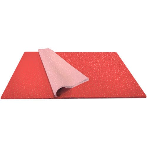 Gold Red Hearts Tissue Paper features solid red color tissue paper with hot stamped gold hearts. 