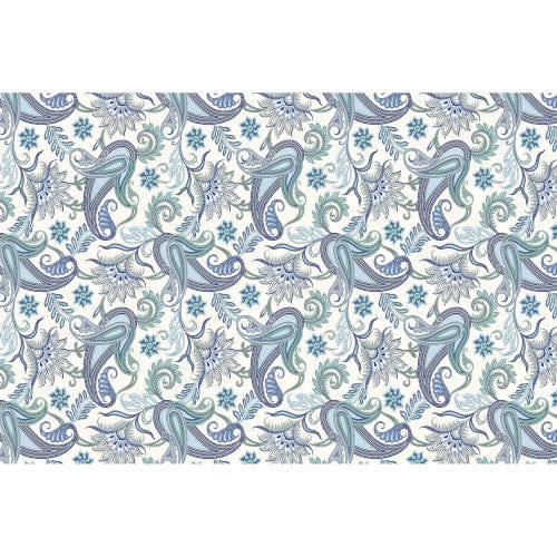 Paisley Blue tissue paper with metallic pearl base and metallic silver ink highlights.